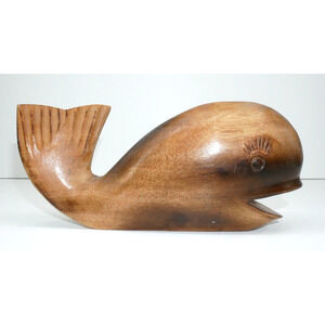 7" Vintage Hand Carved Wood Whale Sculpture Figurine
